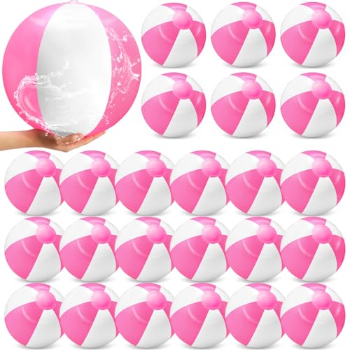 Lunmon 24 Pieces Pink and White Inflatable Beach Ball Round Pool PVC Balls Bulk Pool Party Favors Blow up Summer Game for Swimming Hawaiian Tropical Theme Party Supplies(20 Inch)