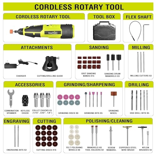 Image of SnapFresh 12V Cordless Rotary Tool Kit, 7 Variable Speed Multi Tool with Flex Shaft, Fast Charger, 80+ Accessories & Tool Bag, Electric Engraver for Cutting, Polishing, Drilling & DIY Crafts