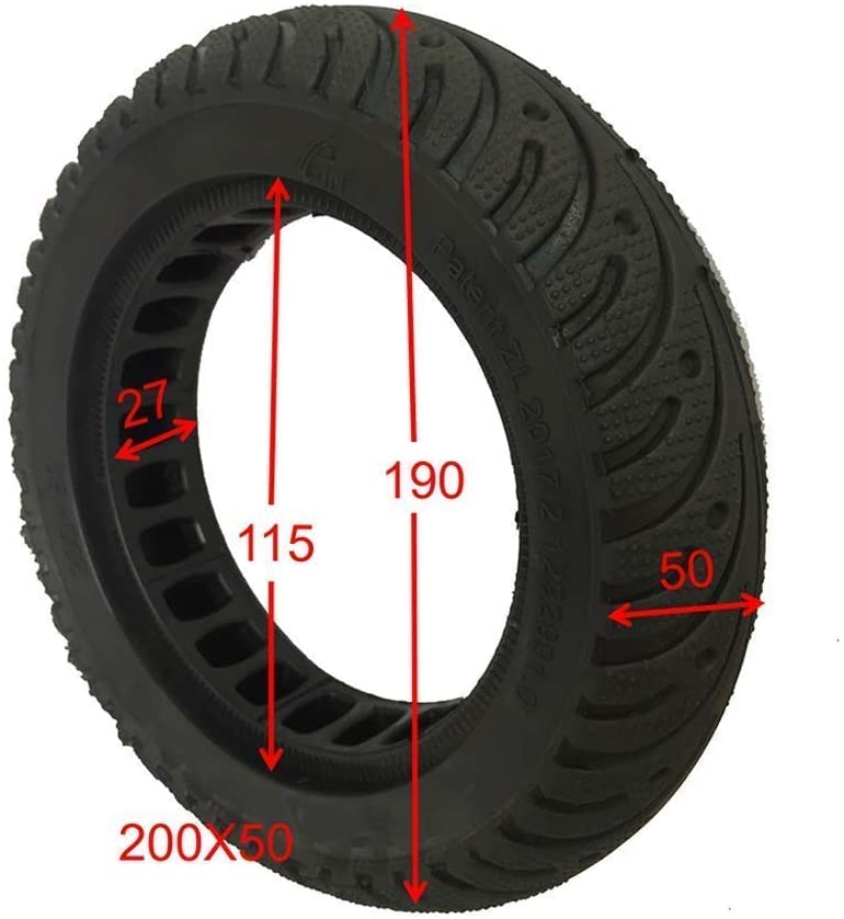 Pneu de Scooter électrique 200X50 Pneu Anti-déflagrant Increvable Caoutchouc Creux Absorbant Les Chocs Pas de gonflage Convient pour vélo d'équilibre de 8 Pouces 2pcs