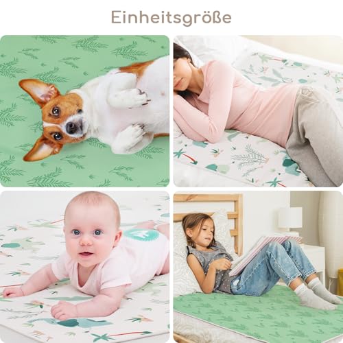 Yukkidds 2er-Pack Bettunterlage Wasserdicht Kinder, Waschbar PIPI Unterlage Bett Kinder, Betteinlage Inkontinenz Bettunterlage 75x90 cm (Grüner Elefant)