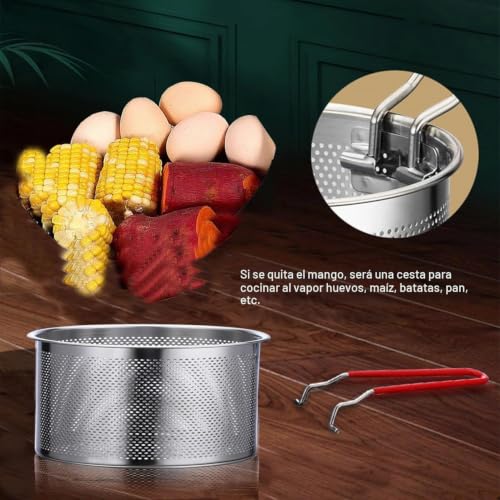 Miniatura 5 de Colador De Pasta, Colador De Fideos De Acero Inoxidable Con Mango Extraíble, Cesta De Pasta De Metal, Cesta Para Freír Profundo, Colador De Cocina Para Lavar, Escurrir, Freír Profundo, Hervir, Cocinar