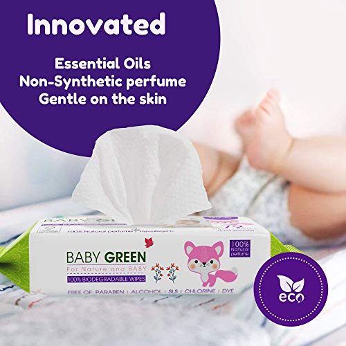 Biodegradable Baby Wipes Natural Perfume – Pack (6 Packs of 72) 432 – 99% Pure Water Plastic Free Moist Newborn Diaper Wipes, Wet Wipe for Babies & Adults Sensitive Skin