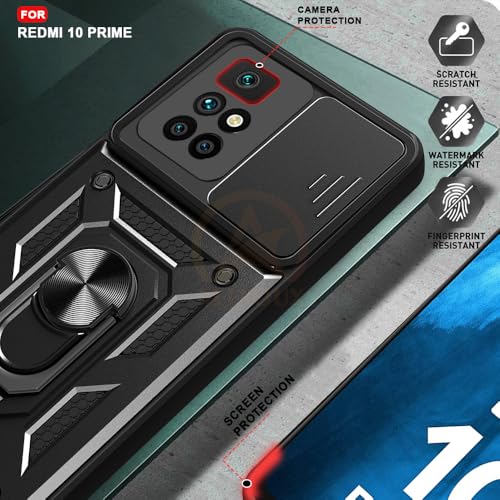 Image of Armor Bumper Back Cover Case for REDMI 10 Prime 5G Rotating Camera Cover, Ring Holder & Kickstand | Heavy Duty & 360 Degree Protection REDMI 10 Prime 5G Back Cover (Black)