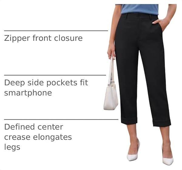 Womens Dressy Capri Pants High Waist Cuff Hem Work Pants, XL Black by Blooming Jelly - Used condition - US$32.14