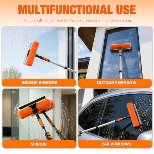 Image of LAANPOLE 36FT Window Squeegee with Extension Pole, 2-in-1 Squeegee for Window Cleaning, Professional Cleaning Kit for Home with 30FT Telescoping Pole for Outdoor Indoor Use