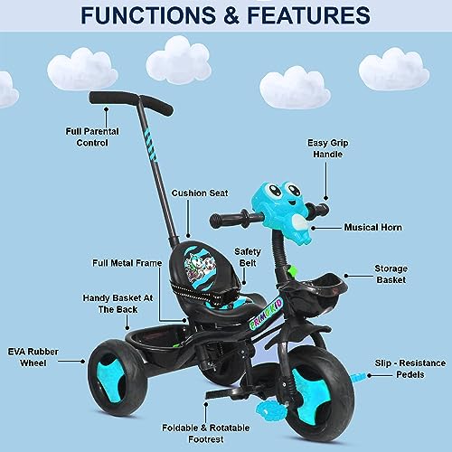 Image of Primo Kid Toys Tricycle for Kids 1 Years+, Plug & Play Tricycle for Kids. Ride on with Safety Seat Belt, Dual Storage Space & Parental Handle.