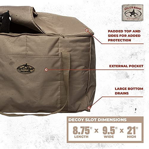 Rig'em Right Waterfowl Deluxe 12-Slot Lesser Decoy Duck Hunting Bag With Padded Protection And Large Bottom Drains (12-Slot, Brown) #TOP3