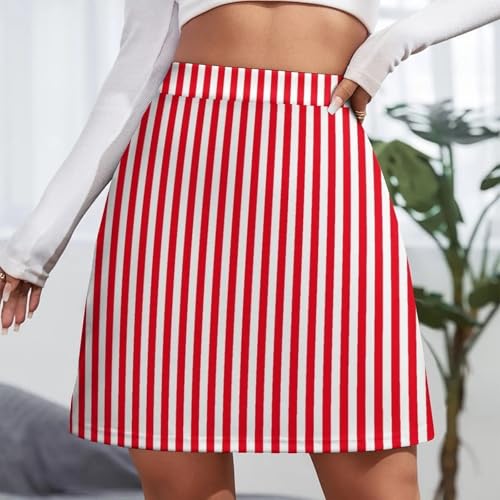 Candy Striped Woman Red and White Cute Mini High Waist Pattern Skirt Big Size 3XL 4XL4