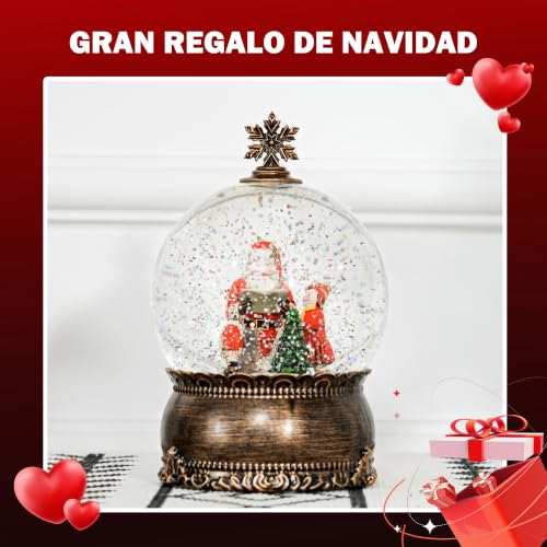 Miniatura 4 de Homcom Bola De Nieve Navidad Con Música Y Luces Bola De Nieve Con Escena De Papá Noel Y Niño Para Decoración Navideña Regalo De Fiesta Bronce