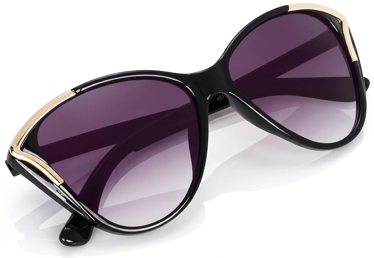 Cat Eye Sunglasses for Women UV400, Black & Gold Butterfly Frame-image-31