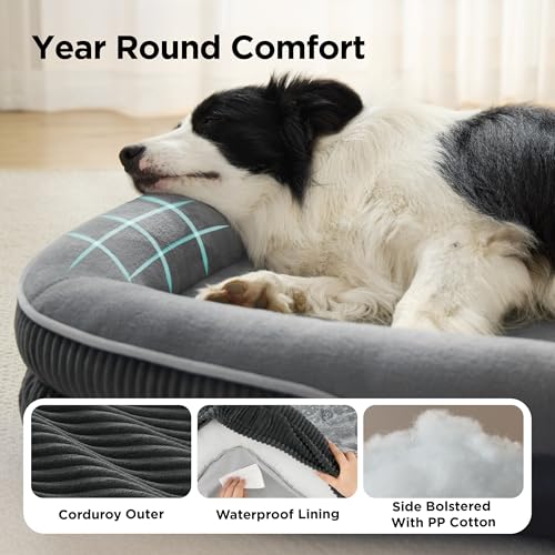 Bedsure 360°Oval Bolster Orthopedic Dog Beds Large Sized Dog,35" Grey - image 8