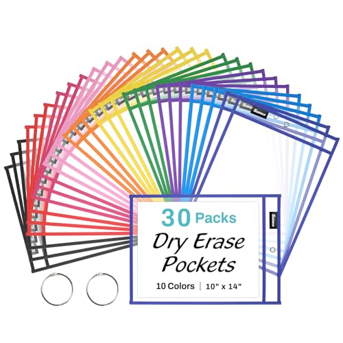SUNEE 30 Packs Oversized Reusable Dry Erase Pocket...