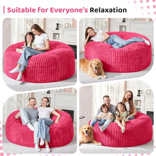 Image of HABUTWAY 6FT Bean Bag Chair, 6' Large Bean Bag Chairs for Adults with Removable Stripe Plush Cover, Memory Foam Beanbag Chair for Living Room Bedroom Dorm,Pink
