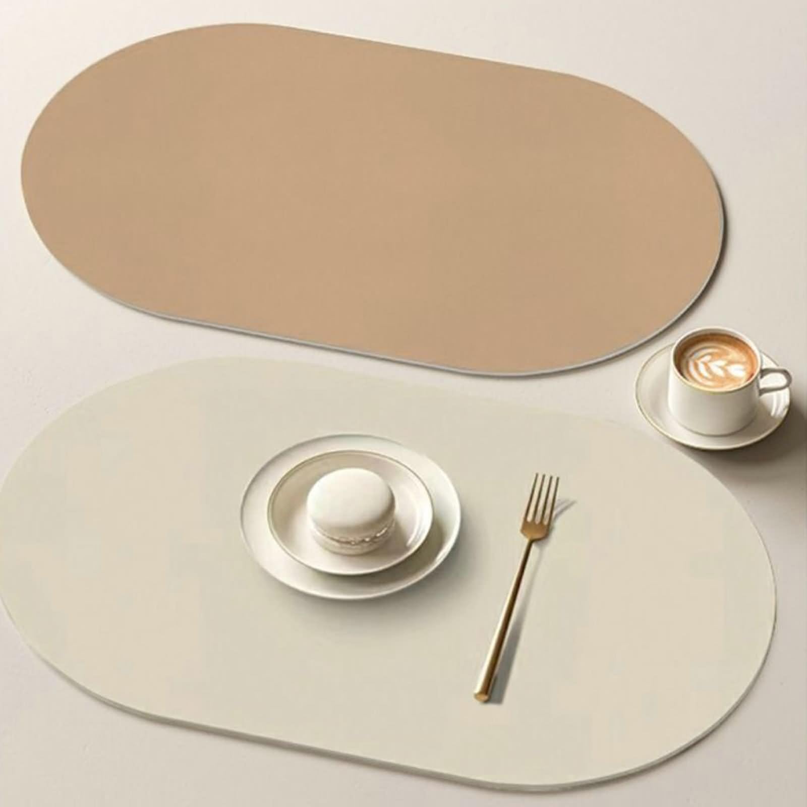 8er Set Platzsets XXL, Platzsets Creme 30x45cm Oval Einfarbig PU Leder für Hause Küche Hotel und Restaurant