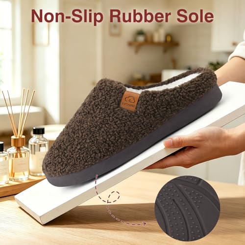 Image of Evshine Memory Foam Fuzzy Slippers for Women Curly Fleece House Shoes