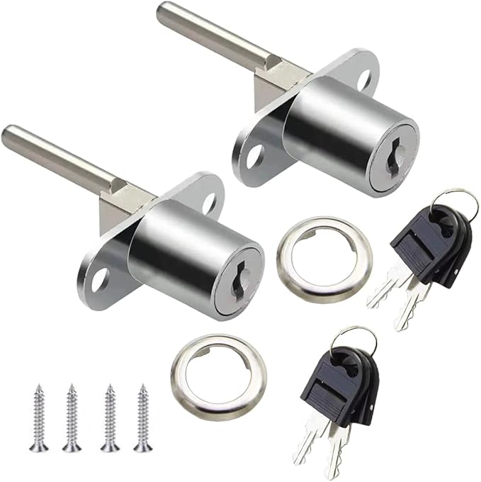 CLLin 2 Piece Drawer Lock Silver Plunger Lock with Key for Filing