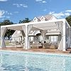 MELLCOM 12x20ft Louvered Pergola with Curtains and Nets Aluminum Pergola with Adjustable Rainproof Roof Outdoor Hardtop Pergola for Patio Backyard Deck White