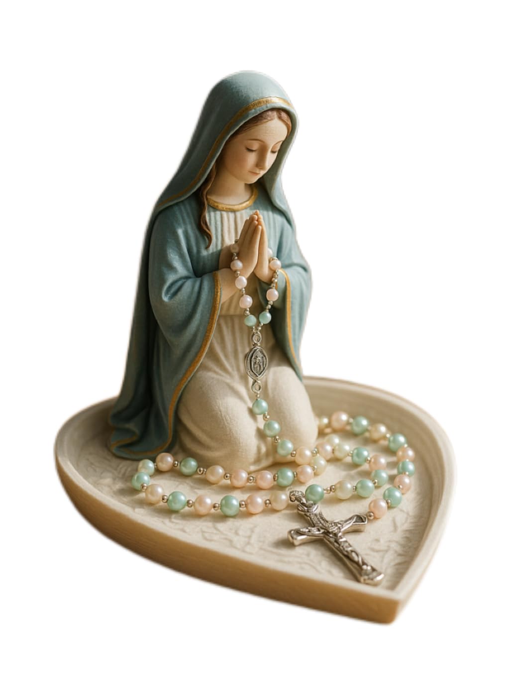 Virgin Mary Rosary Holder，Elegant Our Lady Prayer Rosary Box Religious Gift Catholic Gift Suitable For Bedroom Living Room Office Desktop Decoration Also Suitable For Personal Devotional (A)