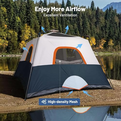 Toogh 3/4 Person/6 Person Camping Tent Fast Cabin Tent with Instant Setup Tent, Weatherproof Tent Easy Quick Set Up & Pop Up in 60 Seconds with Rainfly Backpack for Family Camping,Upgraded Ventilation の商品画像 4