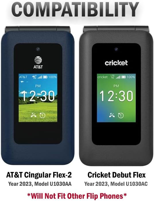 Vista 7 de Funda para AT&T Cingular Flex 2 Cricket Debut FlexTracfone BLU Flex Flip Phone, Nakedcellphone cuero vegano negro funda de ajuste con protección