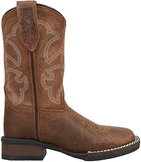 ROPER Kids Boys Monterey Leather Square Toe Embroidered Casual Boots Mid Calf