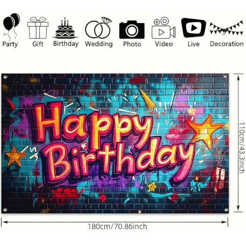 Image of HOMETITUTE Graffiti Happy Birthday Banner 71x43 Inch