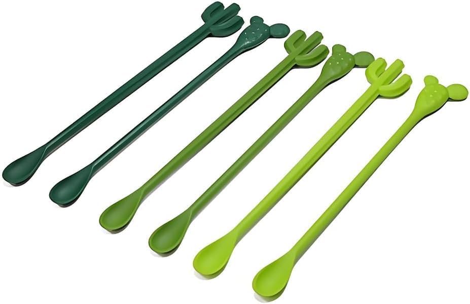 6 Pcs Cactus Cocktail Stirrers, Reusable Plastic Swizzle Sticks for Tropical Parties, Novelty Bar Accessories and Drink Stirrer Gift Set