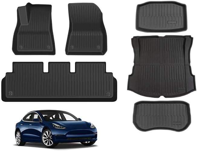 LZWELL Alfombrillas de coche compatibles con modelos 3 2021 2022 2023 2024 2024 para todo tipo de clima, alfombrilla delantera y trasera,
