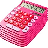 Office + Style 8 Digit Dual Powered Desktop Calculator with Large LCD Display, Pink (Pack of 6)