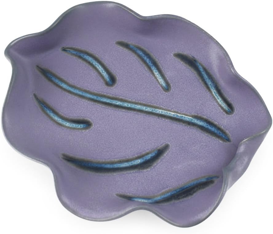 Modern Artisans Hilborn Pottery Curling Leaf Snack Plate in French Lilac, 9" x 7"
