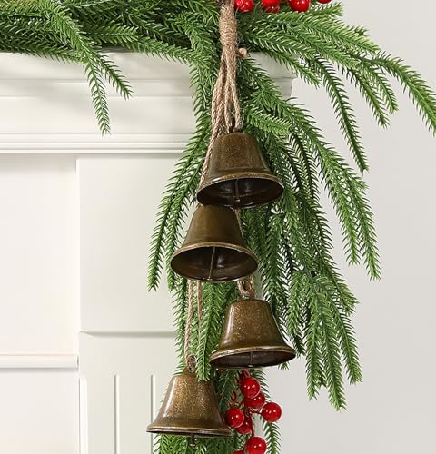 Christmas Decorations-Gold Vintage Bells with Jute Hanging Rope for Christmas Tree Weddings, Parties, Door Hanging, and Christmas DIY Wreaths, Home Decor