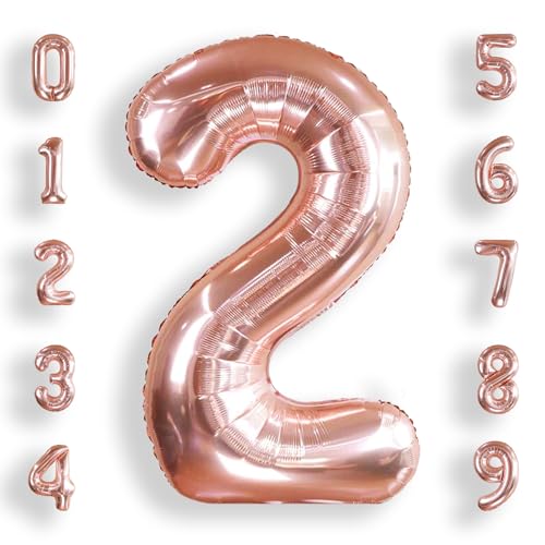 AULE - AULE 40 Inch Big Rose Gold 2 Balloon Number Large Foil Helium Number Balloons 0-9 Jumbo Giant Happy 2nd Birthday Party Decorations for Boy or Girl Huge Mylar Anniversary Party Supplies
