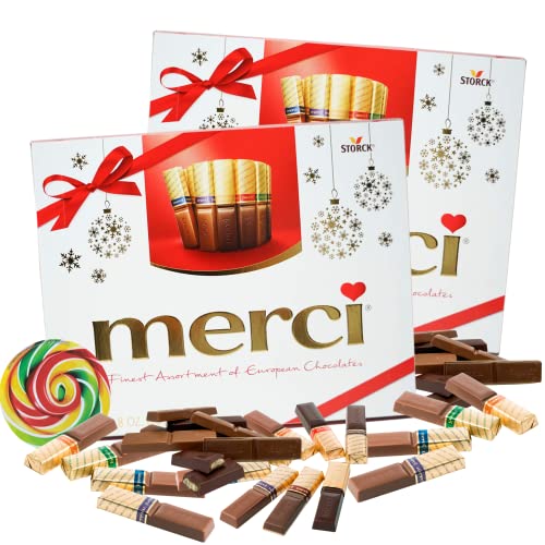 Merci Finest Assortment of European Chocolates Gift Box, Individually Wrapped Assorted Flavor Dark and Milk Chocolate, Gourmet Candy Gifts, Pack of 2, 8.8 Ounces