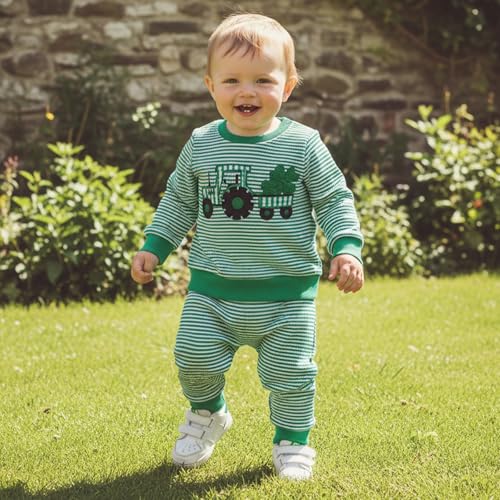 Image of Toddler Baby Boy St Patricks Day Outfit Infant Lucky Clover Sweatshirt Pants Set Little Kids Spring Warm Clothes