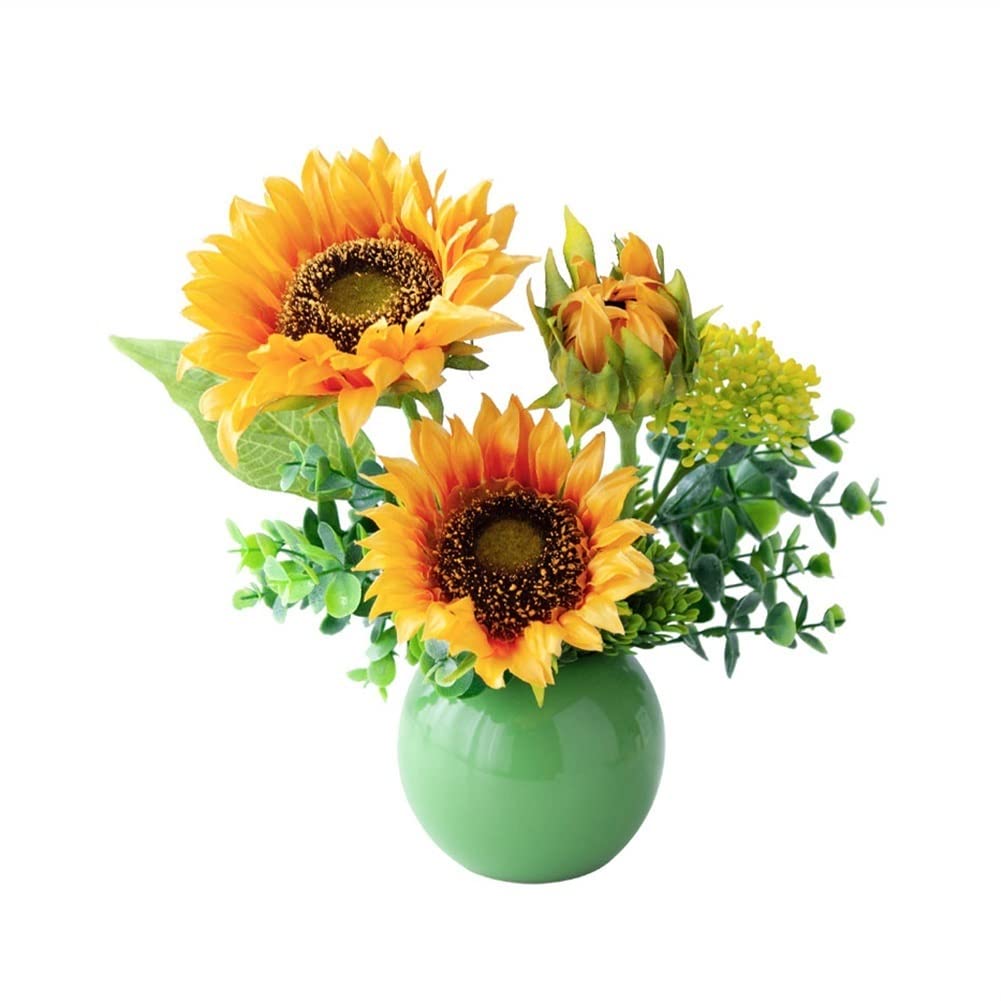 HMTE Arreglo de Flores Artificiales de Girasol de simulación con Maceta de cerámica, Accesorios de decoración de Mesa de Flores de Seda Falsa