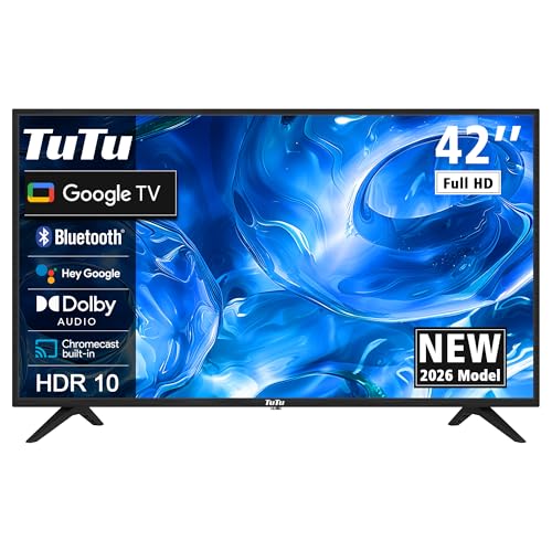 TuTu TUG42FD1 Smart TV 42 Zoll (106 cm) Google TV, LED HD Fernseher mit WLAN, Bluetooth, App Store, Triple Tuner (DVB-T/T2, DVB-C, DVB-S/S2), HDMI, USB