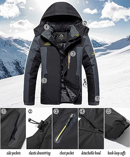 TACVASEN Heren Warme Skijas Gevulde Winterjas Waterafstotende Functiejas Met Losneembare Kap - Afbeelding 3