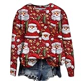 TANGNADE Christmas Sweatshirts for Women 3D Graphic Print Long Sleeve Top Cute Oversized Pullover for Teen Girl Ezy+mall customer service chat online now