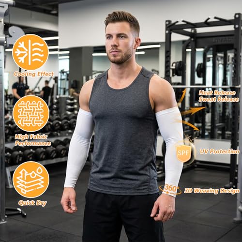 Tyqour 2 Paar Arm Sleeve Kühlung UV-Schutz Armstulpen Upf 50+ Arm Sleeves Sommer Volleyball Armschoner Für Herren Und Damen Weiß Für Frauen Männer Basketball Radsport Golf Radfahren Tattoo Abdeckung