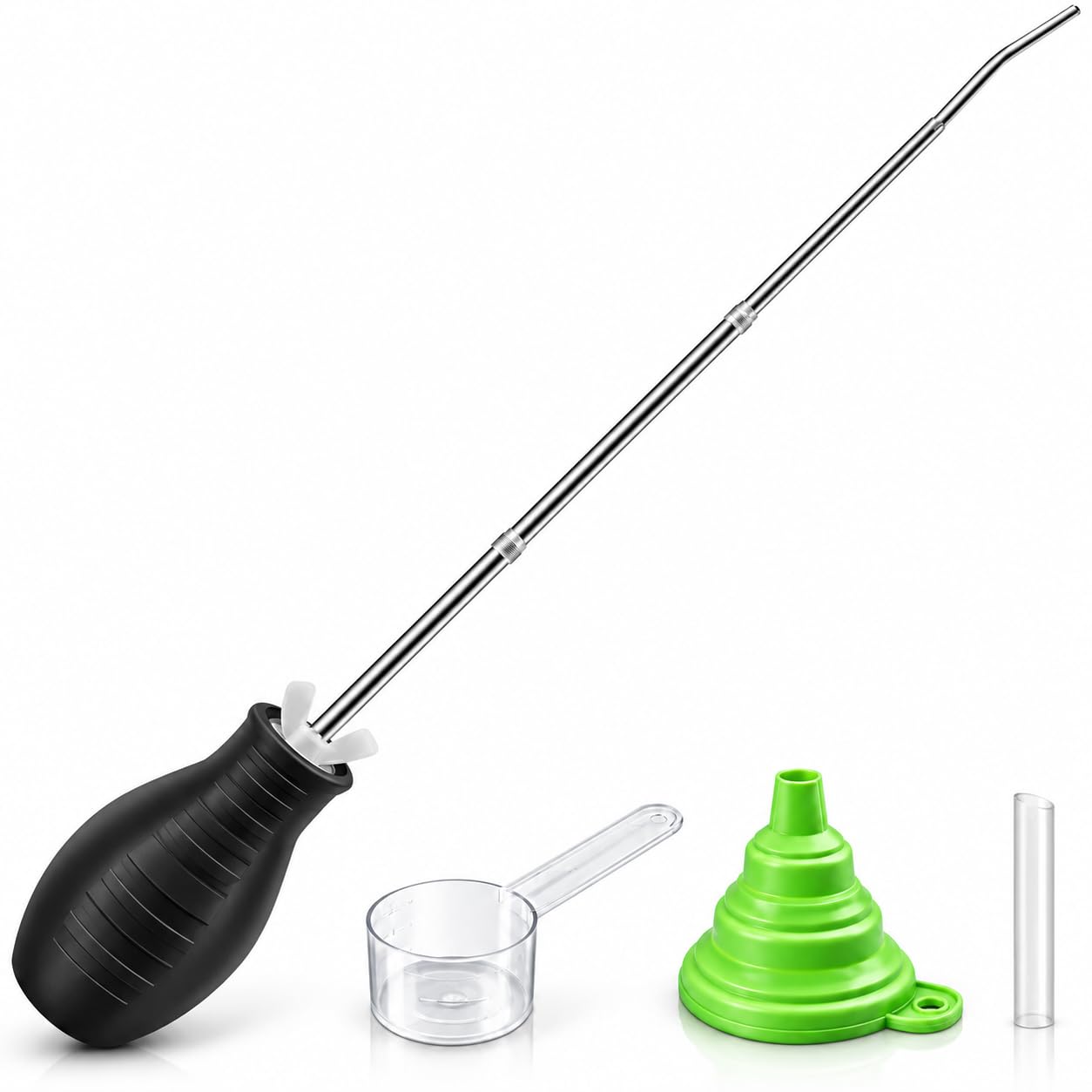 Wasp Powder Applicator Long Reach, Telescopic Bulb Duster & Diatomaceous Earth Applicator, Extendable Pest Control Powder Sprayer with Funnel and Scoop for Garden, Ants & Insects