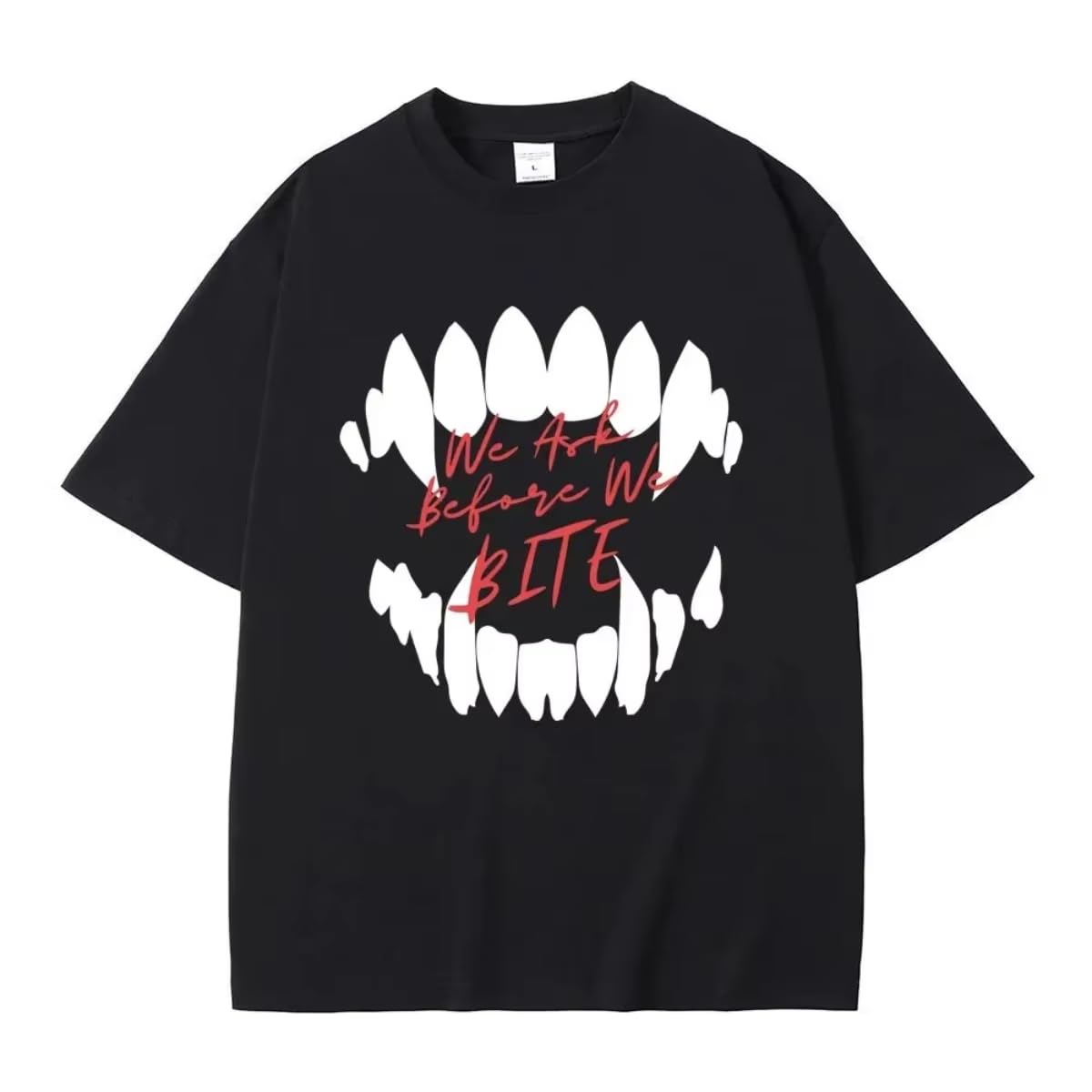 Game Baldurs Gate'3 Astarion We Ask Before We Bite Print T-shirt Men Hip Hop Vintage Gothic Tshirt Male Rock Black - XL