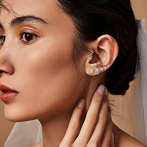 Azonee Titanium Screw Back Pack of Earrings Cubic Zirconia Studs for Women Men 20G Helix Piercing Post Surgical Stainless Steel Hypoallergenic for Sensitive Ears Simulated Diamond, Crystal (silver)