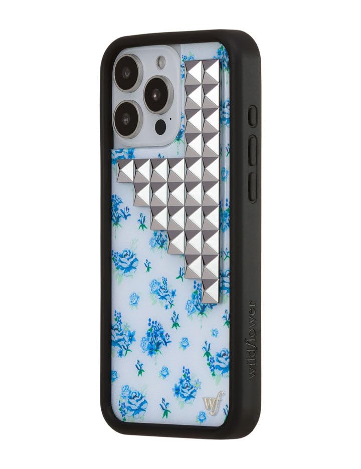 Image of Wildflower Cases - Compatible with iPhone 16 Pro Max | Protective Black Bumper, 6.5ft Drop Test Certified, Women Owned Small Business | Original Silver | Stud Pyramid Collection - Forget Me Not Floral