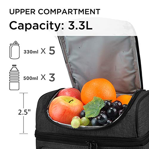 Tirrinia Insulated Lunch Bag, Leakproof Thermal Bento Cooler Tote For Women And Men, Dual Compartment With Shoulder Strap, 10.3" X 7.5" X 8.6", Black #TOP2