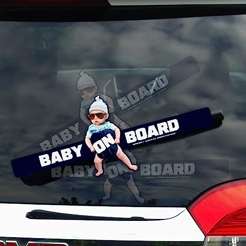 Image of WiperTags Hungover Baby on Board with Sunglasses Attach to Rear Wipers. Made in USA.