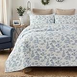 Brandream Full Size Quilt Set Cotton Blue Toile Bedding Vintage-Inspired Quilt Bedding Set 3-Piece