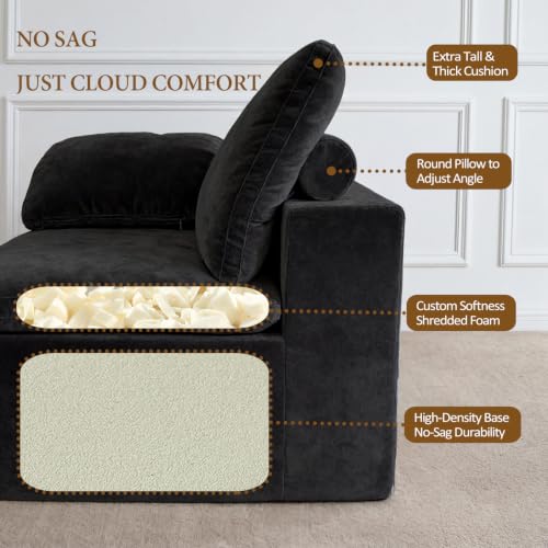 Image of ANONER 108 inch Sectional Cloud Couches for Living Room, Oversized Boneless Modular Sofa, Deep Seats Couch with Ottoman, Convertible, No Assembly, Comfy Chenille Cloud Sofa, Dark Grey