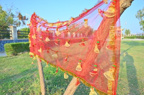 Image of Bridal Net Chunari Dupatta for Wedding Entry & Ceremony | Traditional Red Bridal Chunni for Dulhan, Marriage Functions & Ethnic Wear | Pack of 1