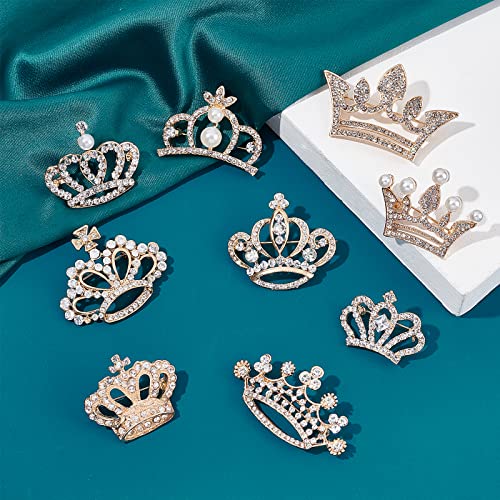 Image of CHGCRAFT 9Pcs 9 Styles Crystal Rhinestone Crown Brooch Pin for Women Open Pave Crystal Wedding Brooch Scarf Pin Gift for Women Womens Mother Shirts Dresses, Light Gold