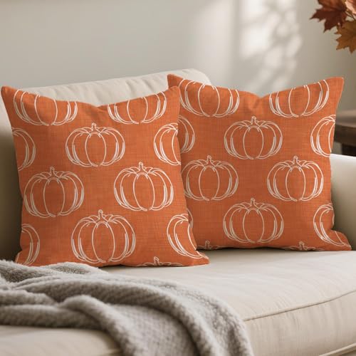 Jayusaror Fundas Cojines Otoño 40 x 40 cm Calabazas Naranja Decorativas Cuadradas Fundas de Almohada día de Gracias Halloween Sofá Dormitorio Decoración Modernas Hogar, Juego de 2